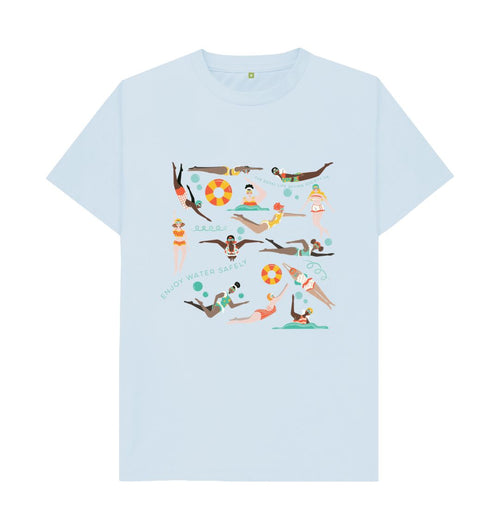 Sky Blue RLSS UK | Swimming Ladies Men's T-shirt | Short Sleeve Organic Cotton T-shirt