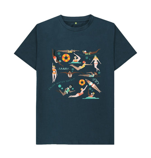 Denim Blue RLSS UK | Swimming Ladies Men's T-shirt | Short Sleeve Organic Cotton T-shirt