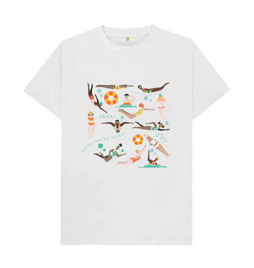 White RLSS UK | Swimming Ladies Men's T-shirt | Short Sleeve Organic Cotton T-shirt