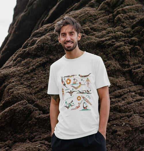 Printed organic men's t-shirts with Swimming Ladies Design in white