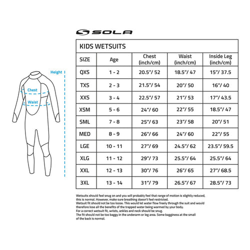 Kids Wetsuit | 3mm Full Length | Sola Storm