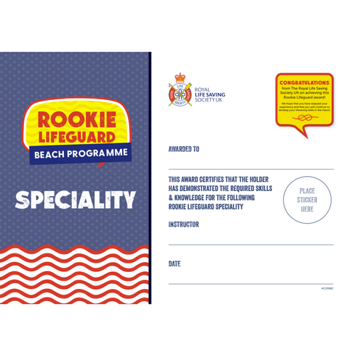 Rookie Lifeguard | Beach Programme | Rescue Board Certificates (Pack of 5)